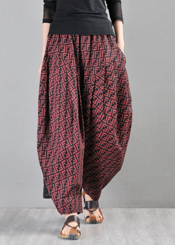 Red Pockets Cotton Wide Leg Pants Summer