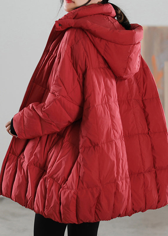 Red Zippered Button Removable Duck Down Coat Winter