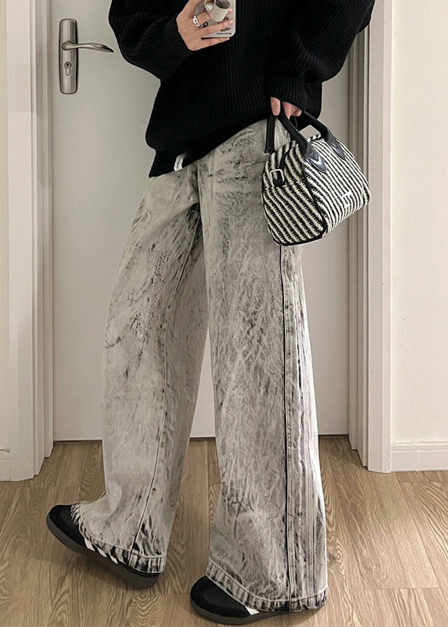 Retro Grey Patchwork High Waist Denim Pants
