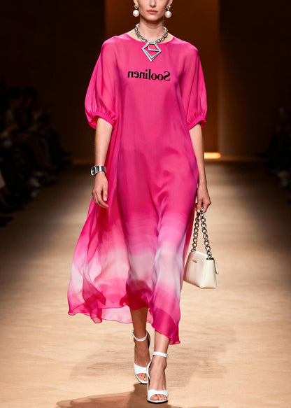 Rose O-neck Tie Dye Chiffon Long Dress Summer