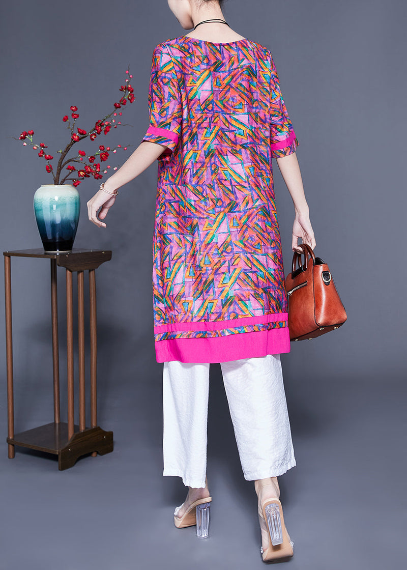 Rose Oversized Print Linen Silk Robe Dresses Summer