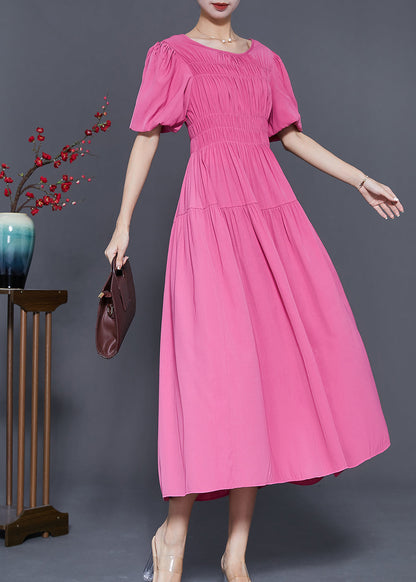 Rose Slim Fit Wrinkled Cotton Holiday Dress Summer
