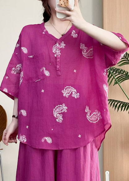 Rose V Neck Embroidered Linen Top Summer