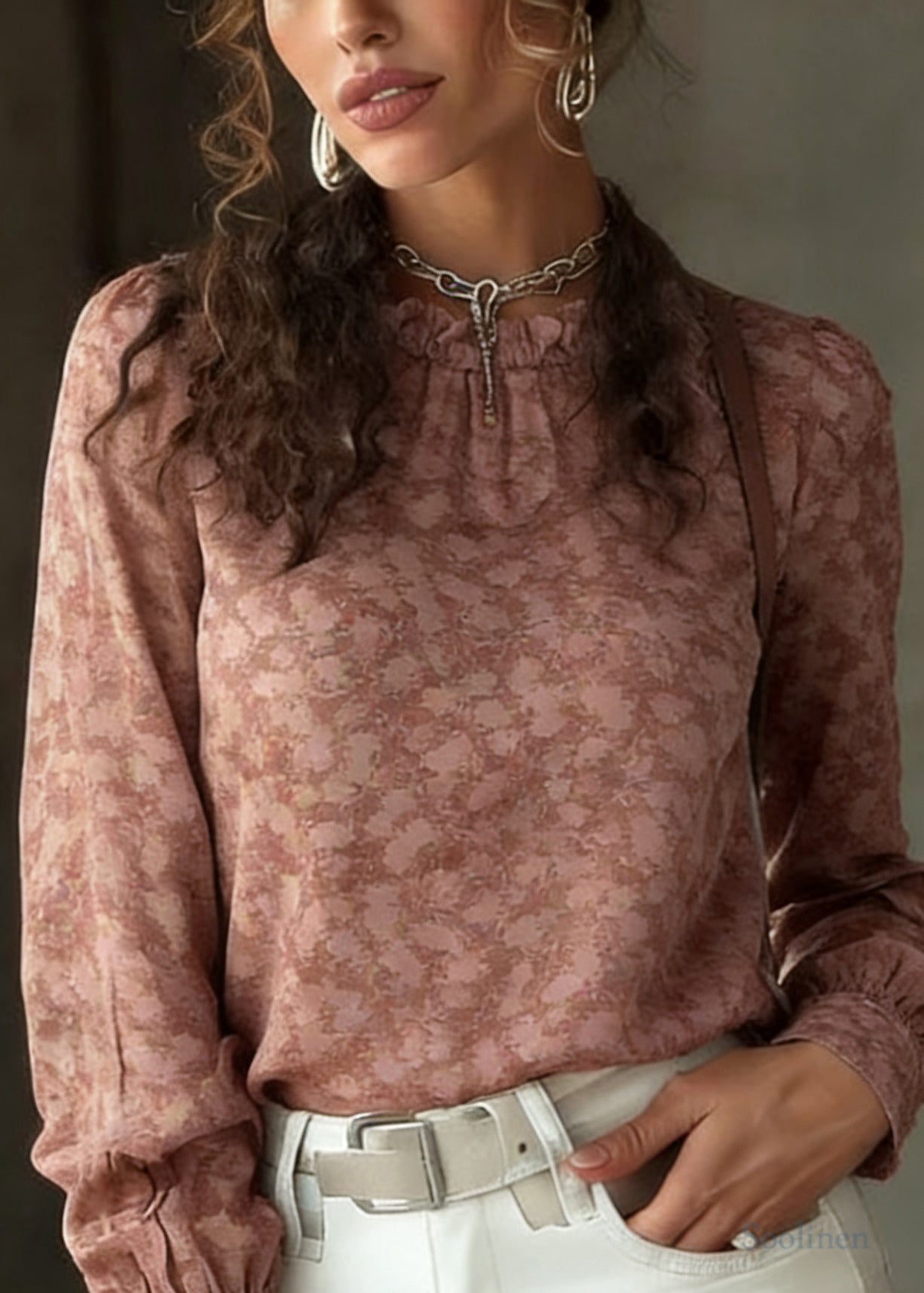 Casual Ruffled Patchwork Print Shirt Spring