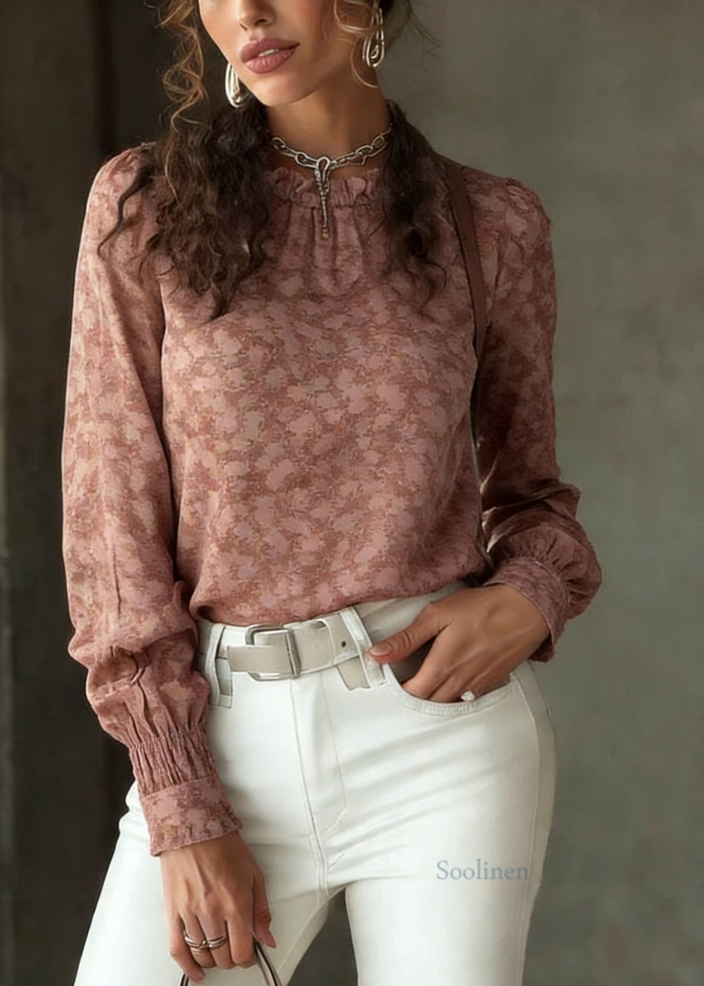 Casual Ruffled Patchwork Print Shirt Spring