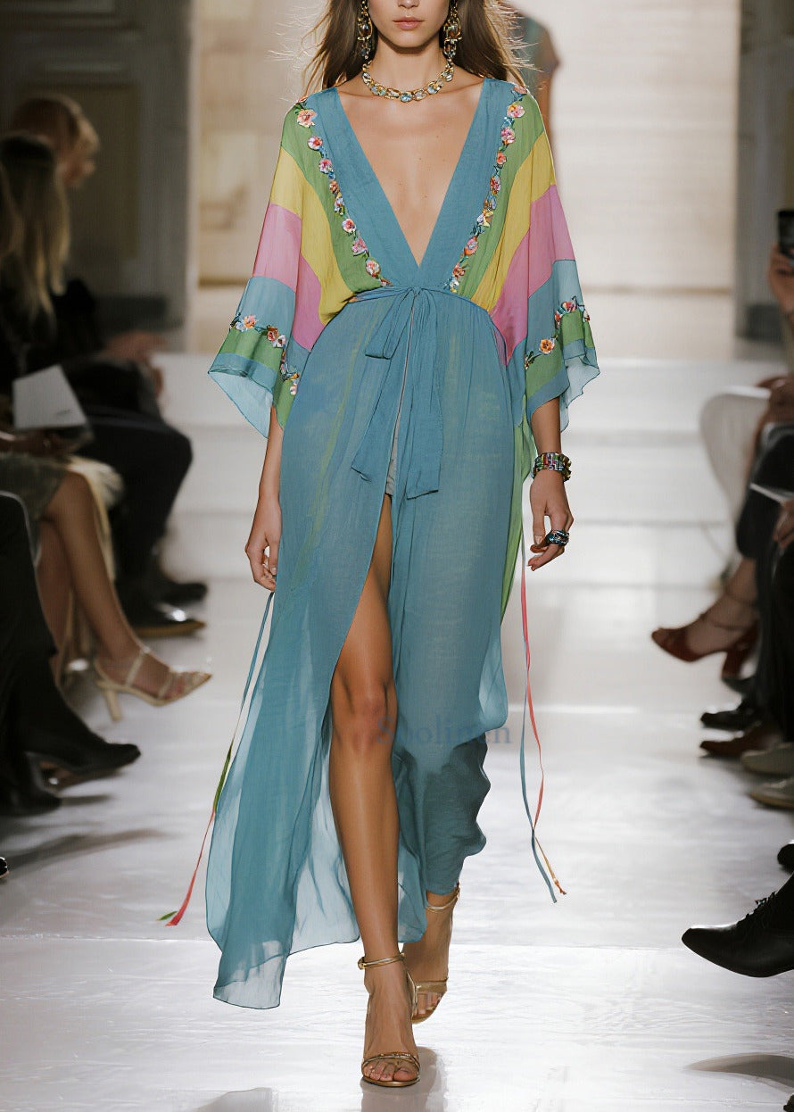 Sea Blue Oversized Print Chiffon Cardigan Summer