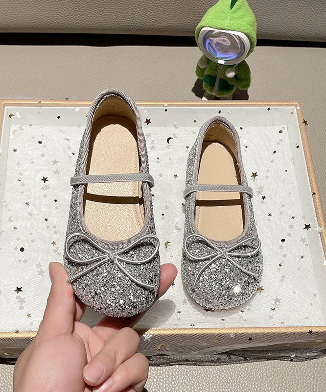 Silvery Bow Lace Up Flat Shoes