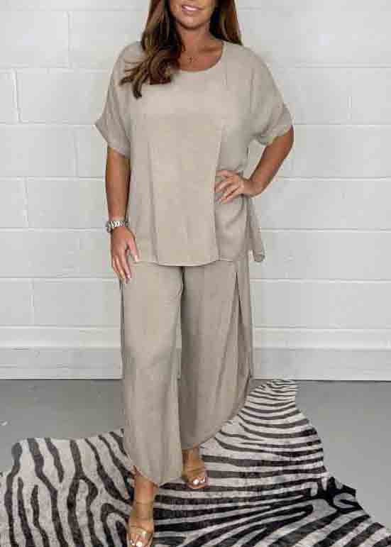 Color Oversized Side Open Linen Two Pieces Set Summer