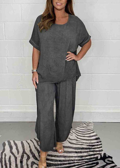 Color Oversized Side Open Linen Two Pieces Set Summer