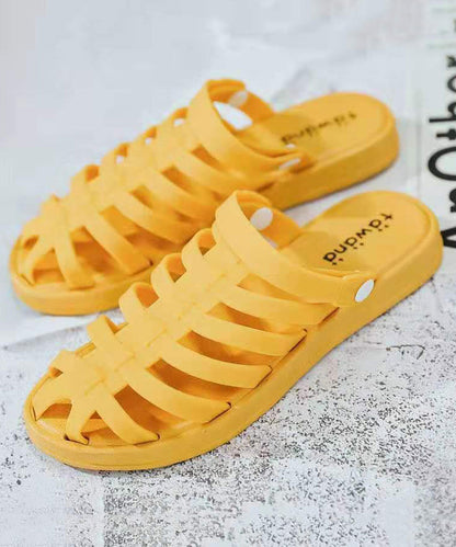 Splicing Hollow Out Black Slide Sandals