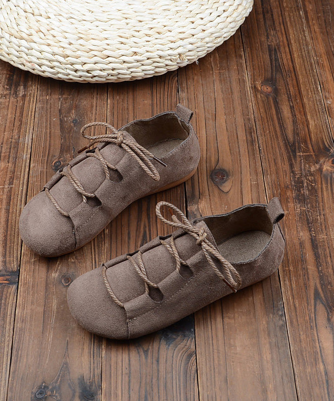Splicing Penny Loafers Lace Up Khaki Suede