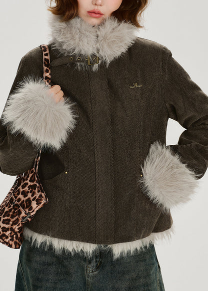 Stand Collar Thick Patchwork Warm Fleece Coats Winter