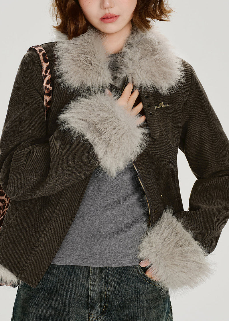 Stand Collar Thick Patchwork Warm Fleece Coats Winter