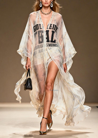 V Neck Print Chiffon Loose Cardigans Summer