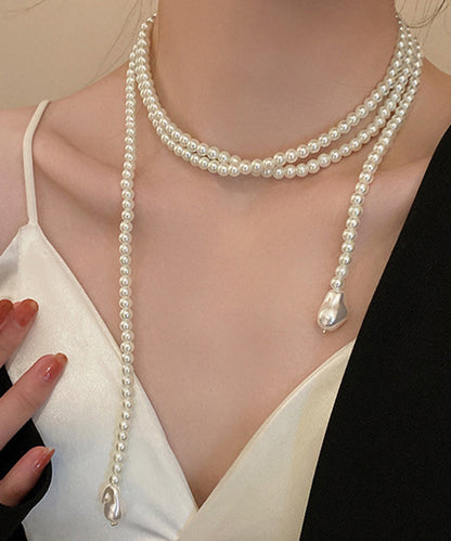 White Alloy Pearl Beading Gratuated Bead Necklace Yd012
