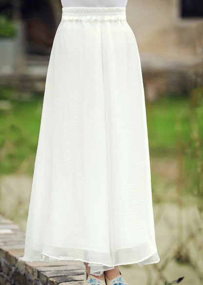 White Elastic Waist Silk Wide Leg Pants Spring