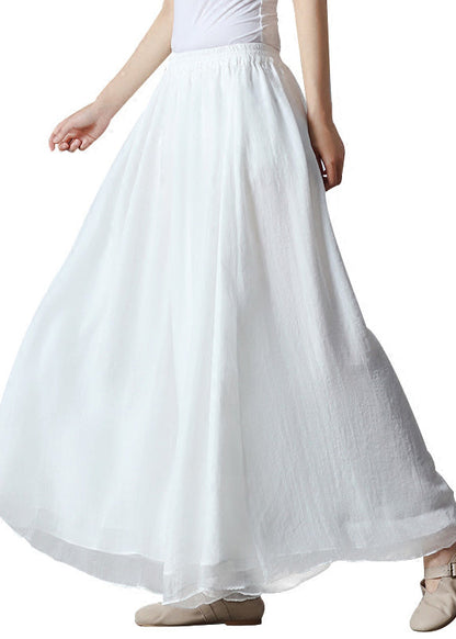 White Elastic Waist Silk Wide Leg Pants Spring