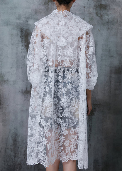 White Hooded Embroidered Tulle Upf 50+ Cardigans Summer