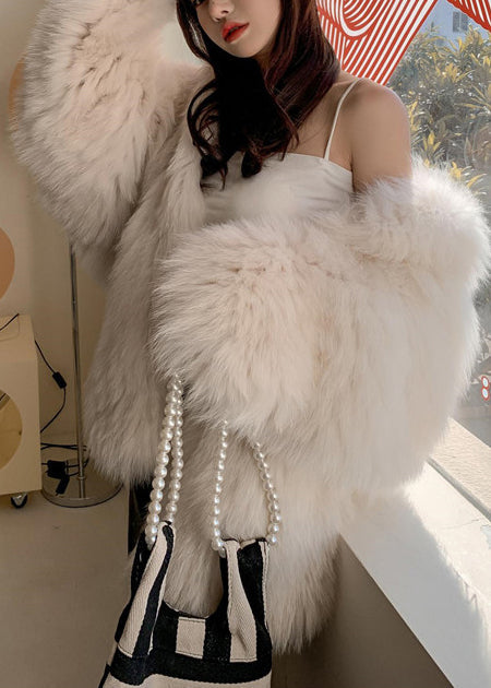 White Hooded Oversized Fox Fur Coats Winter