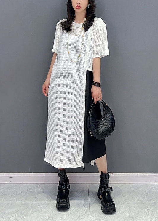 White O Neck Patchwork Hollow Out Cotton Dresses Summer