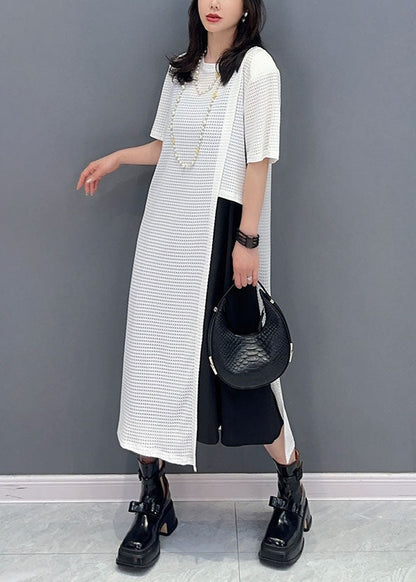 White O Neck Patchwork Hollow Out Cotton Dresses Summer