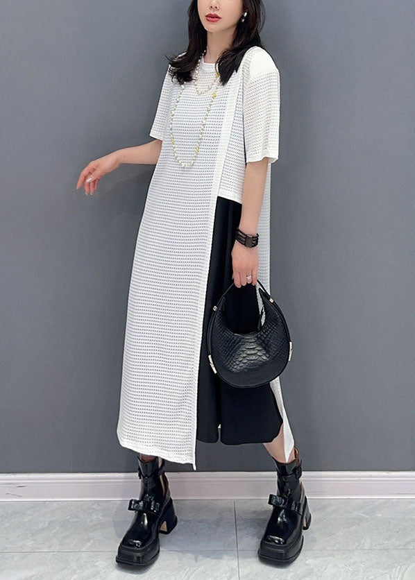 White O Neck Patchwork Hollow Out Cotton Dresses Summer