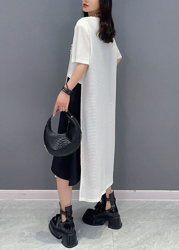 White O Neck Patchwork Hollow Out Cotton Dresses Summer