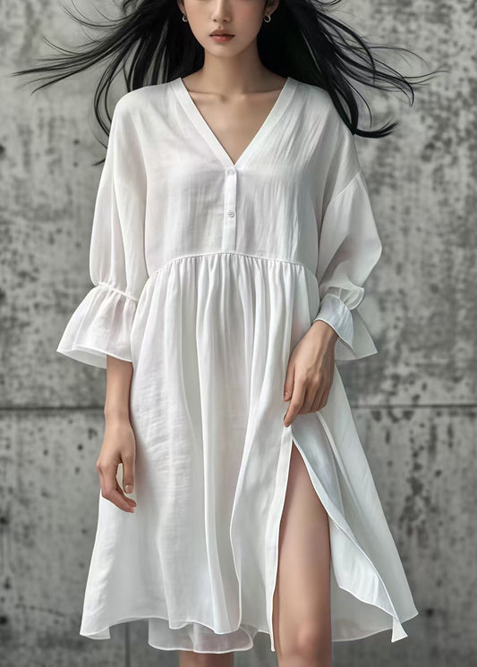 White Oversized Side Open Cotton Day Dress Summer