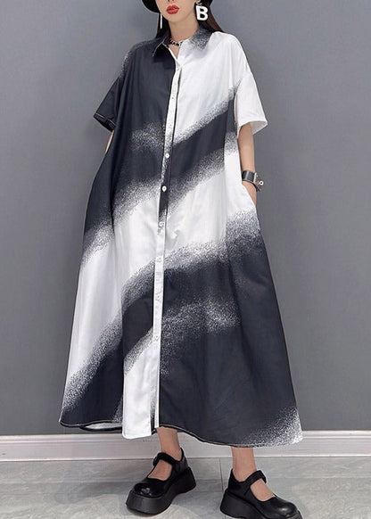 White Peter Pan Collar Button Gradient Color Dress Short Sleeve