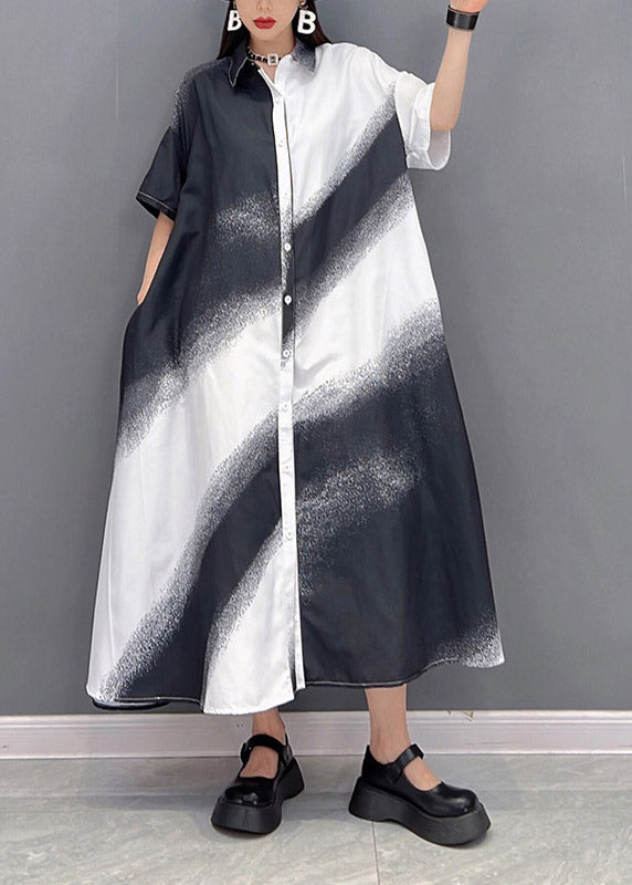 White Peter Pan Collar Button Gradient Color Dress Short Sleeve