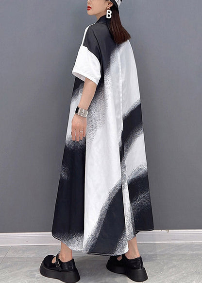 White Peter Pan Collar Button Gradient Color Dress Short Sleeve