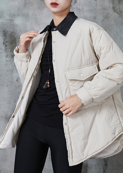 White Peter Pan Collar Pockets Fine Cotton Filled Jacket Spring