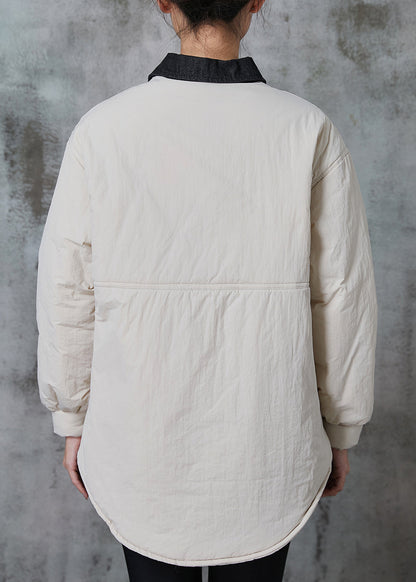 White Peter Pan Collar Pockets Fine Cotton Filled Jacket Spring