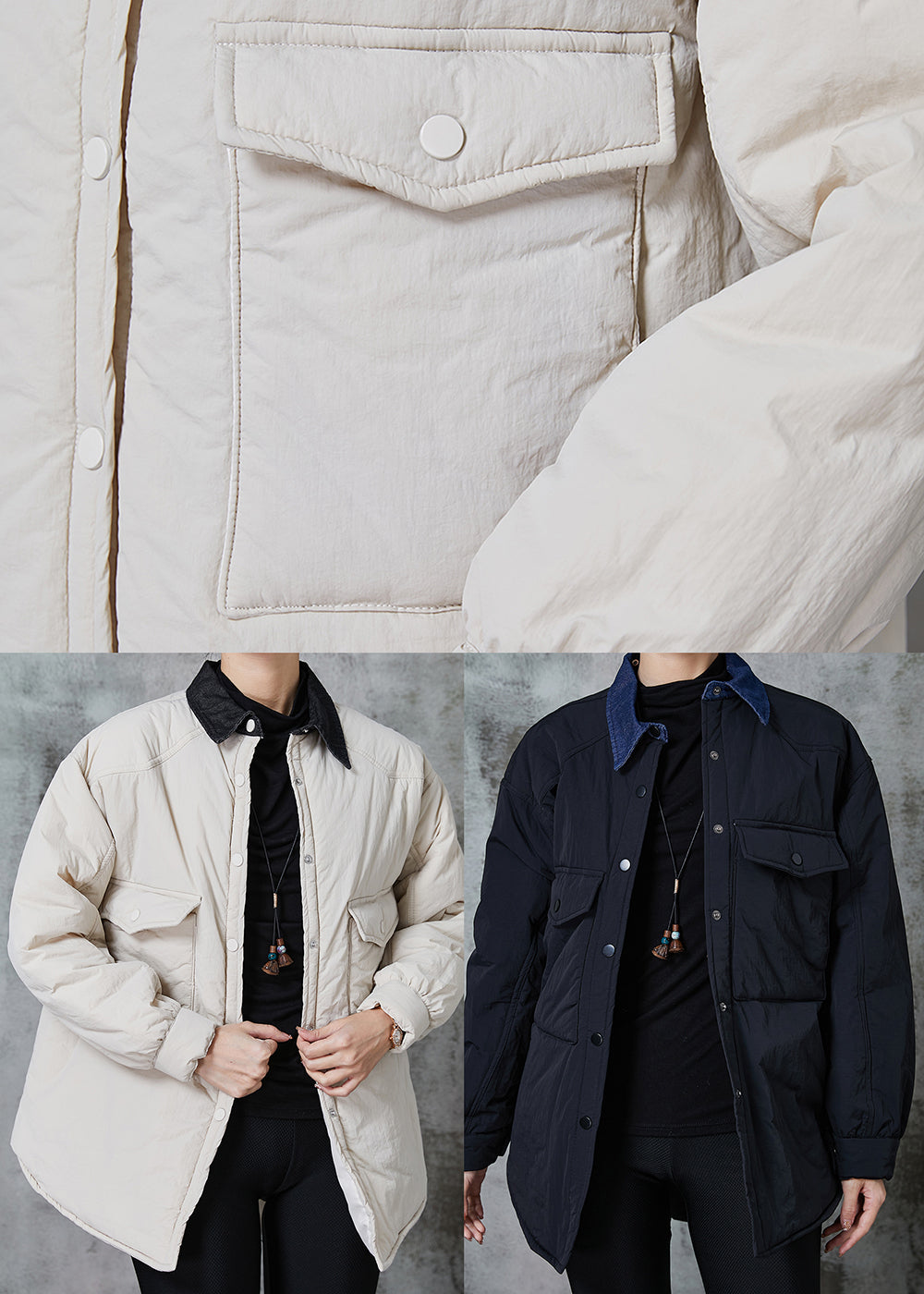 White Peter Pan Collar Pockets Fine Cotton Filled Jacket Spring