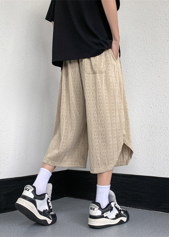 White Pockets Elastic Waist Ice Silk Crop Pants