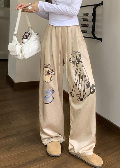 White Pockets Graffiti Print Cotton Pants Fall