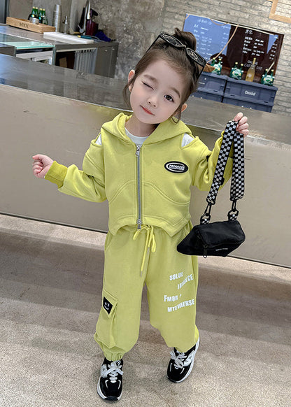 Yellow Hooded Tops and Pants Cotton Baby Two Pieces Set Fall