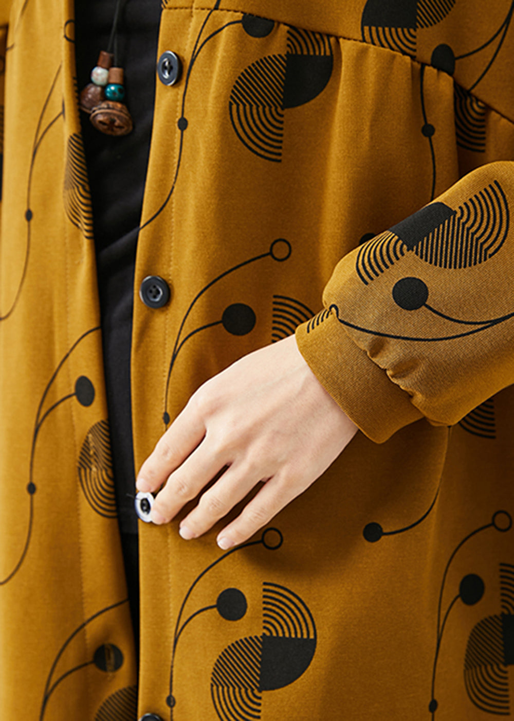 Yellow Oversized Print Cotton Coats Spring