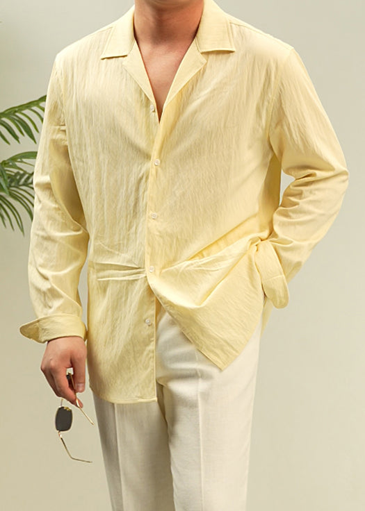 Yellow Peter Pan Collar Button Cotton Shirt Fall