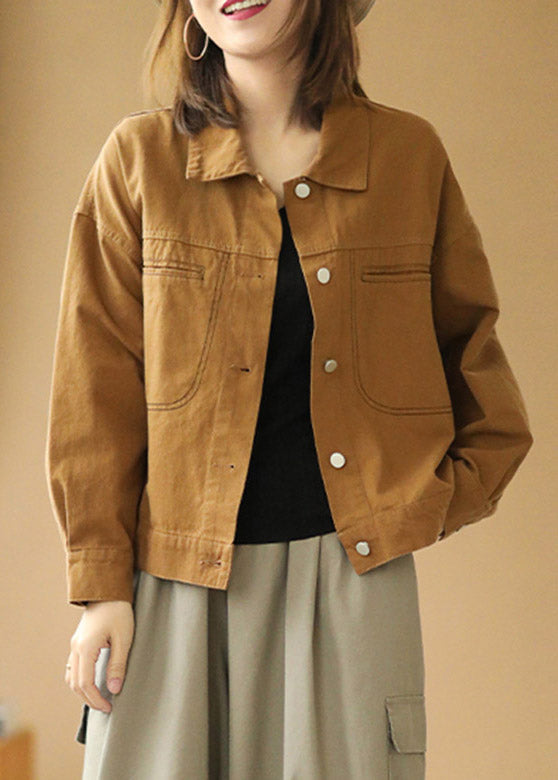 Yellow Peter Pan Collar Patchwork Cotton Denim Coats Spring