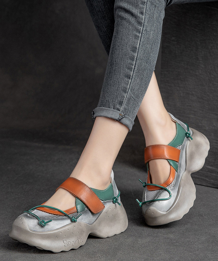 Yellow Platform Cowhide Leather Buckle Strap High Wedge Heels Shoes