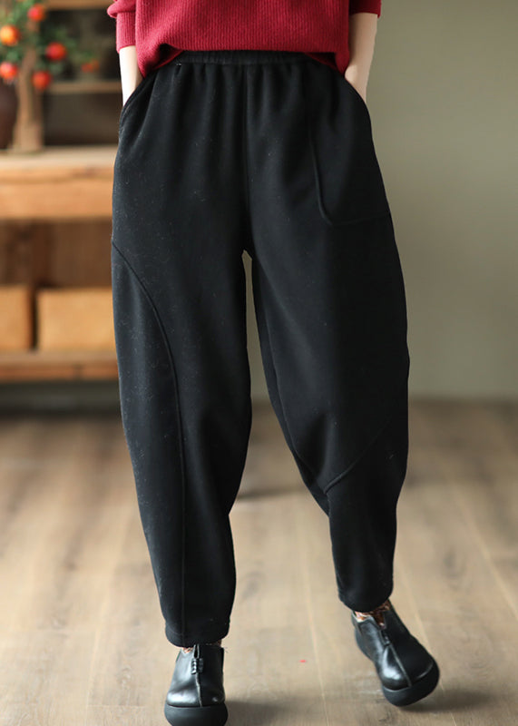Yellow Pockets Patchwork Elastic Waist Warm Fleece Pants Spring