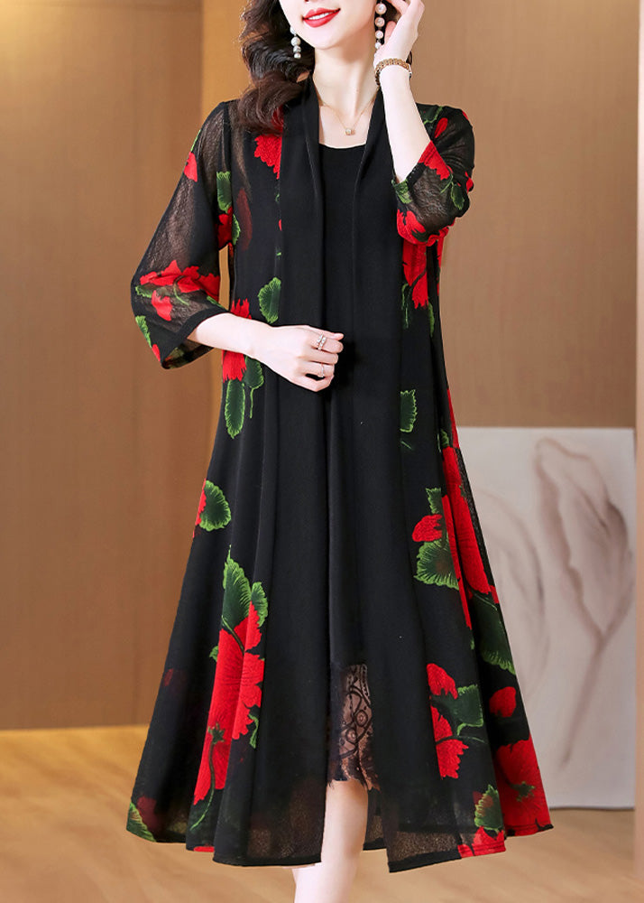 Yellow V Neck Print Ice Silk Chiffon Long Sunscreen Cardigans Summer