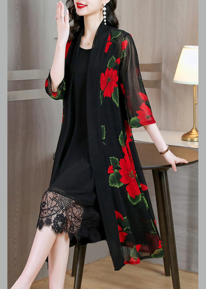 Yellow V Neck Print Ice Silk Chiffon Long Sunscreen Cardigans Summer