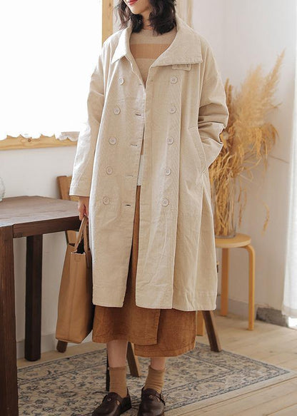Beige Parkas for Warm Winter Coat Double Breast Pockets Winter Outwear