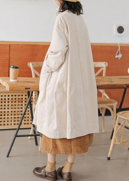 Beige Parkas for Warm Winter Coat Double Breast Pockets Winter Outwear