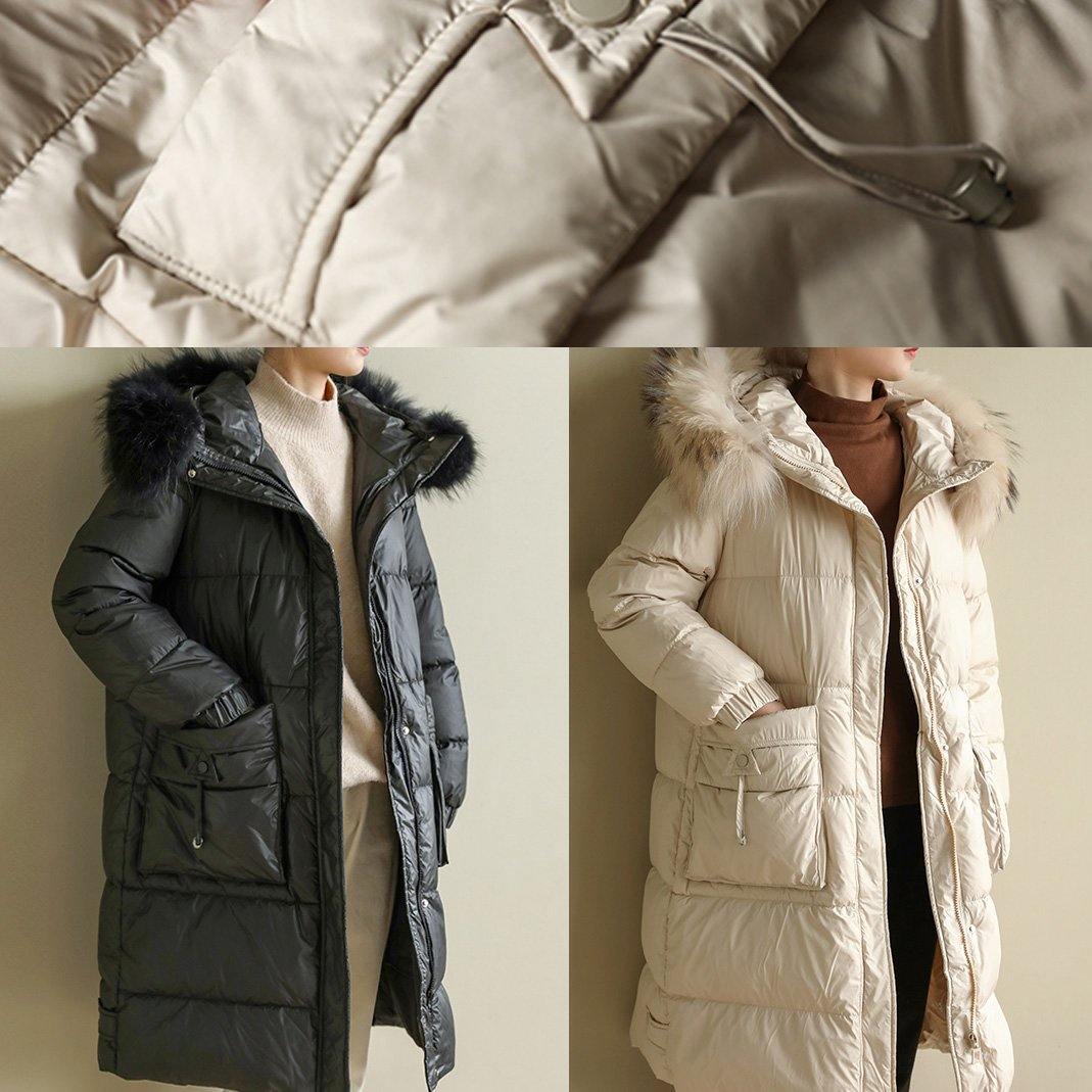 Beige Warm Winter Coat Oversize Hooded Winter Jacket Faux Fur Collar New Winter Outwear