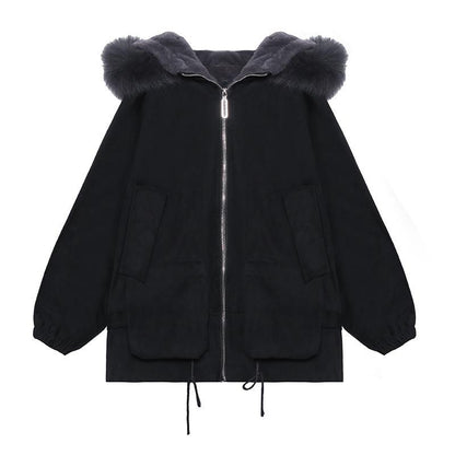 Black Letter Coats Snow Jackets Faux Fur Collar Pockets Coats