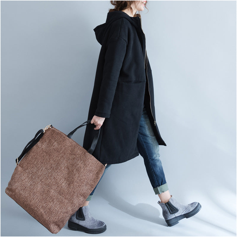 Black Parkas for Hooded Jackets & Coats Warm Prints Overcoat