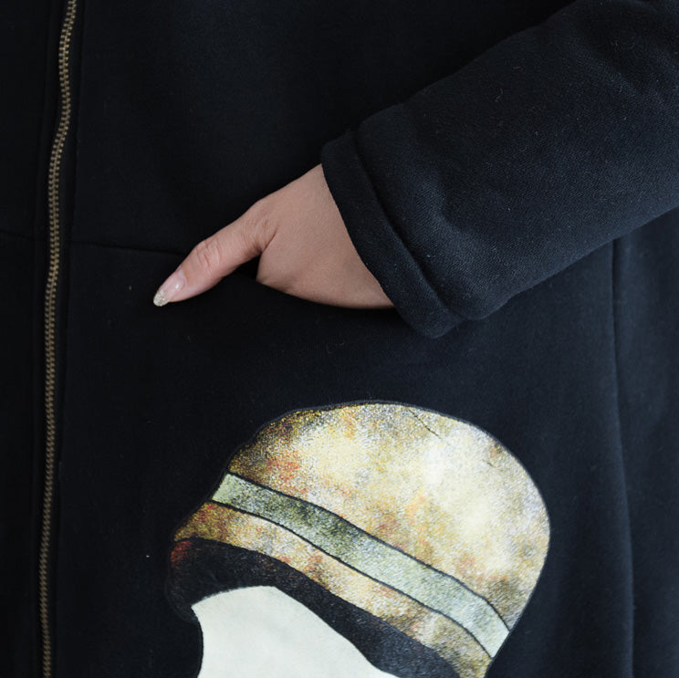 Black Parkas for Hooded Jackets & Coats Warm Prints Overcoat